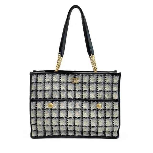 Chanel Tote Bag Tweed Model Black White in Black Tweed from The Reluxe