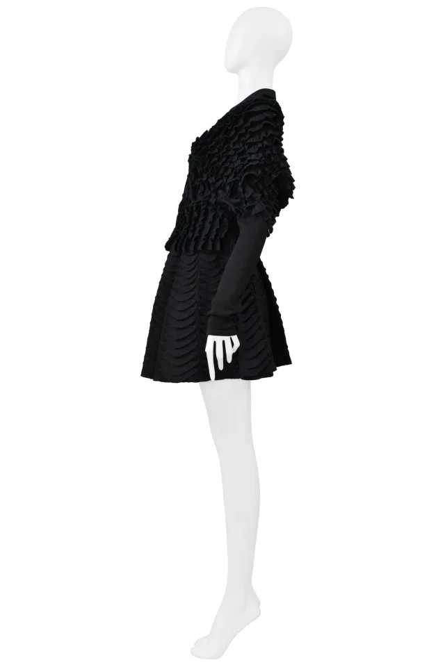 Alaïa Black Knit Ruffle Cardigan And Fan Circle Skirt Ensemble in Black Wool from Resurrection Vintage, photo 6 of 8