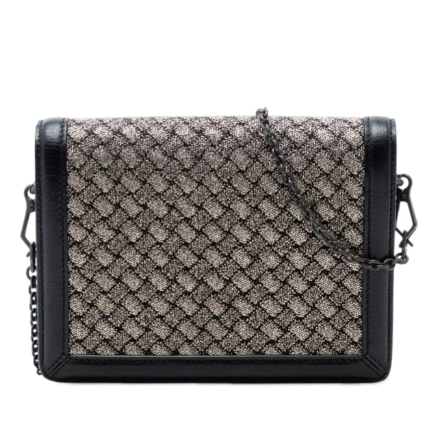 Black Bottega Veneta Mini Leather and Metallic Knit Intrecciato Montebello Crossbody in Black Woven leather from Designer Revival