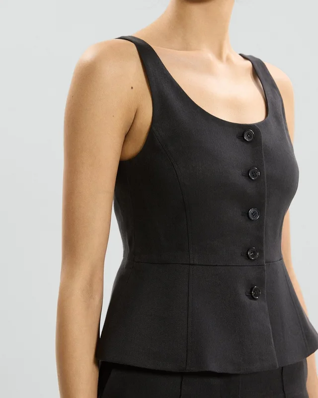Theory Peplum Vest in Linen-Viscose in BLACK, photo 11 of 12 from Theory
