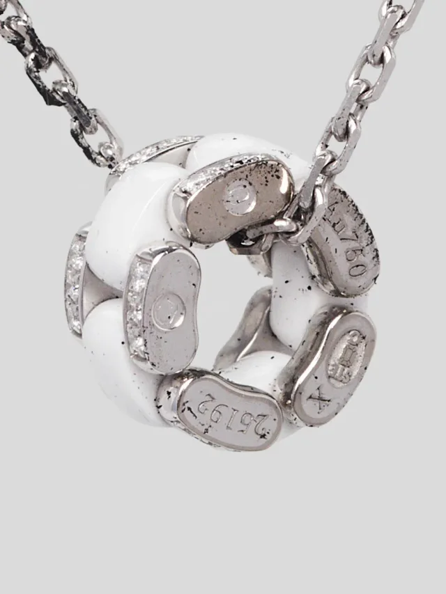 Chanel 18k White Gold Ceramic and Diamond Ultra Pendant Necklace in White Ceramic from Yoogis, photo 5 of 6