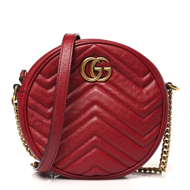 Gucci Glazed GG Marmont Round Shoulder Calfskin Leather Bag - Romantic Cerise in Calfskin from H&T