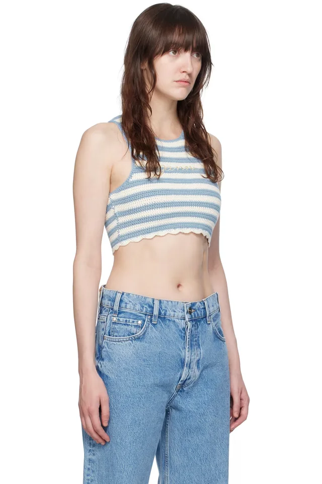 GANNI Blue & Off-White Racerback Tank Top, photo 2 of 4 from SSENSE