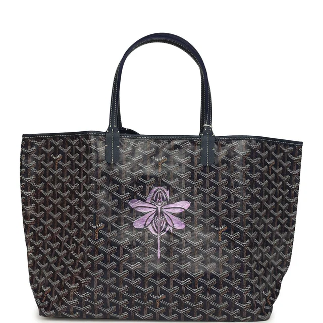 Goyard Goyardine Navy Saint Louis PM Tote Bag Palladium Hardware in Navy Calfskin from Madison Avenue Couture
