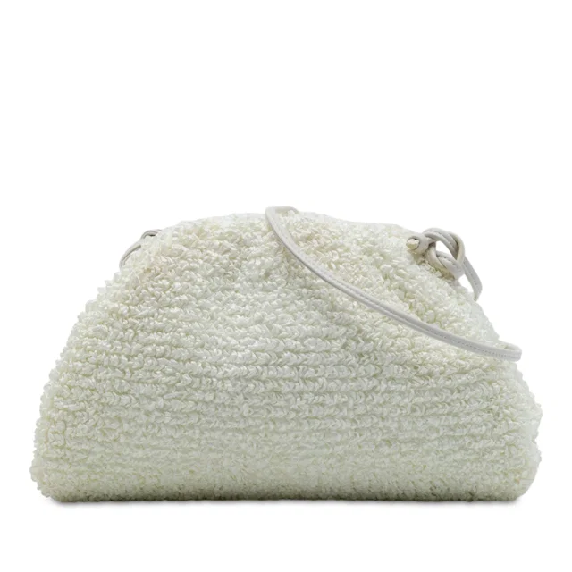 White Bottega Veneta Boucle Raffia The Mini Pouch Crossbody in White Raffia from Designer Revival