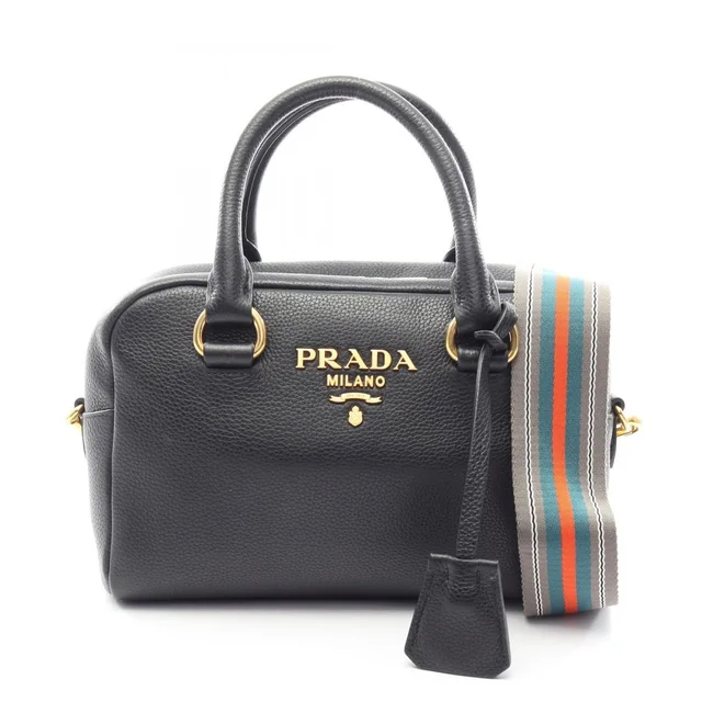 Prada Handbag Vitello Phenix 2-Way Black Leather in Black Leather from The Reluxe