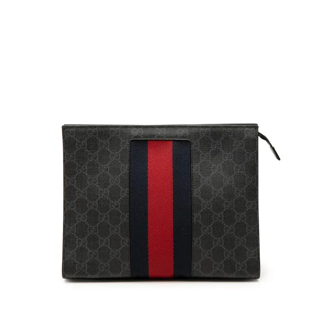Black Gucci GG Supreme Web Clutch in Black Coated canvas from Designer Revival