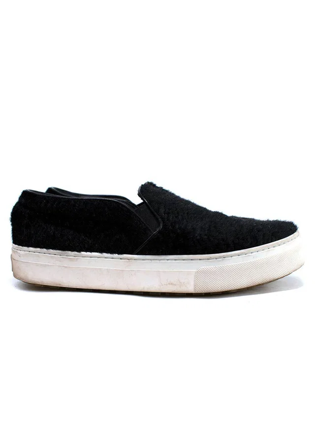 Celine Black Pony Hair Slip On Sneakers in Black Leather from HEWI