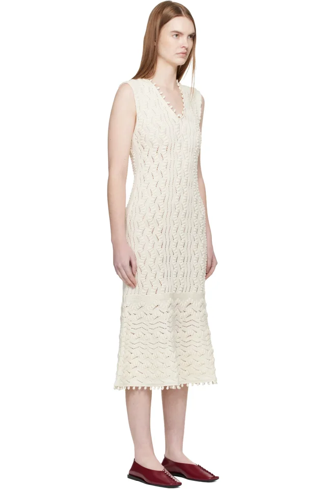 Jil Sander Off-White Pointelle Midi Dress, photo 2 of 4 from SSENSE