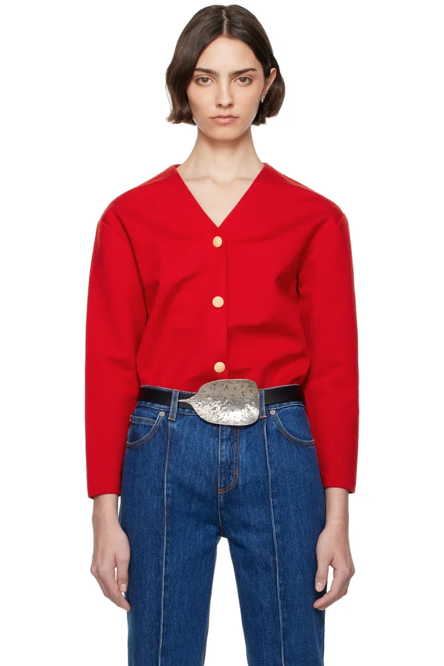 Red V-Neck Cardigan, image 1 of 1 from SSENSE