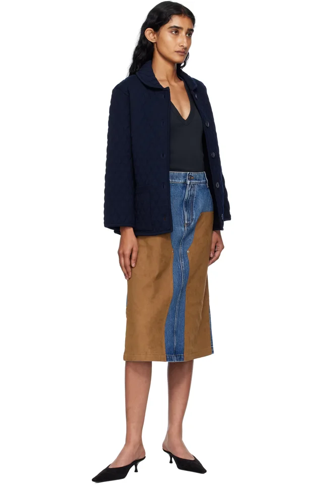 Stella McCartney Blue & Tan Mixed Denim & Faux-Suede Midi Skirt, photo 4 of 4 from SSENSE