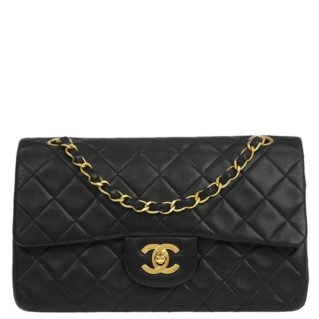Chanel 1991-1994 Black Lambskin Small Classic Double Flap Shoulder Bag in Black Lambskin from AMORE Vintage Tokyo