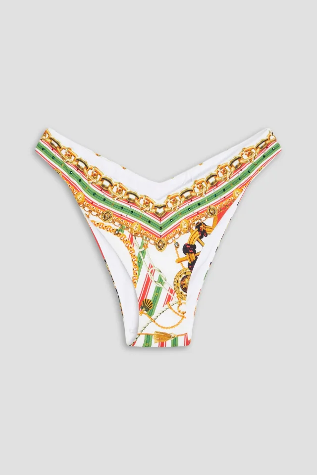 Camilla Embellished Printed Bikini Briefs in White, photo 5 of 8 from THE OUTNET