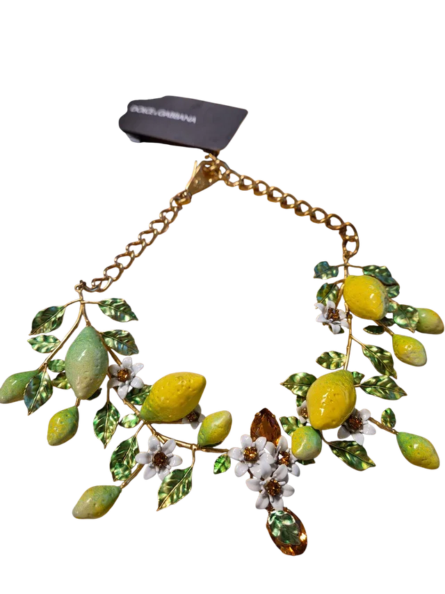 Dolce & Gabbana Necklace Gold base With Green leaves And White Flowers & crystals in White from Luxury Promise