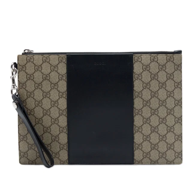 Beige Gucci GG Supreme Wristlet Zip Pouch Clutch Bag in Beige Coated canvas from Designer Revival