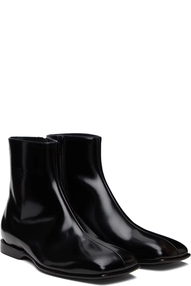 MM6 Maison Margiela Black Leather Ankle Boots, photo 4 of 5 from SSENSE