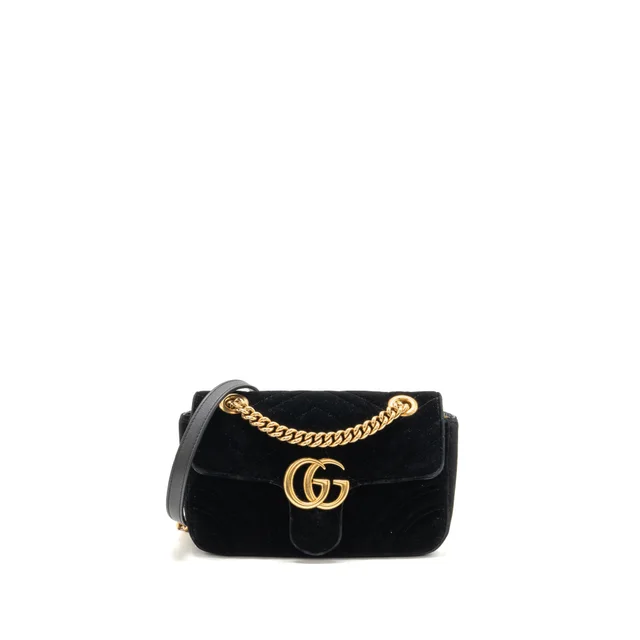 Gucci Small GG Marmont Shoulder Bag Velvet Black GHW in Black Velvet from EMIER