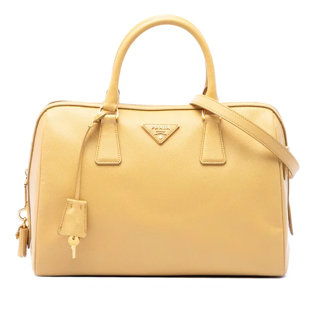 Yellow Prada Saffiano Lux Boston Bag Satchel in Yellow Saffiano leather from Designer Revival