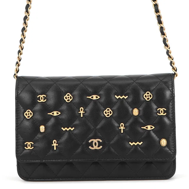 Chanel Matelasse Egypt Bag Charm Chain Wallet Black Lambskin in Black Lambskin from GALLERY RARE