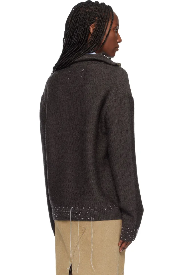 Maison Margiela Brown Loose Thread Sweater, photo 3 of 4 from SSENSE