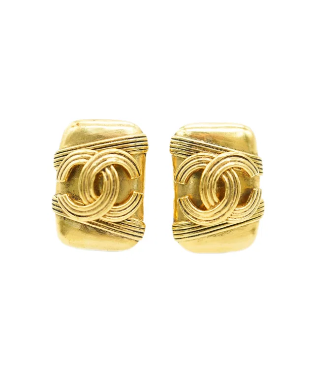 Chanel Earrings Square Gold Accessory 90271776 in Gold Leather from Luxury Promise