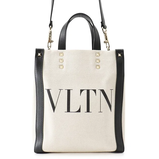 Valentino Garavani VLTN logo 2WAYBag Beige/Black Canvas Leather in Black Canvas from GALLERY RARE