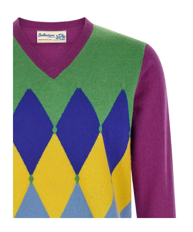 Ballantyne Diamond Intarsia V-Neck Knitted Sweater, photo 3 of 4 from SENSER
