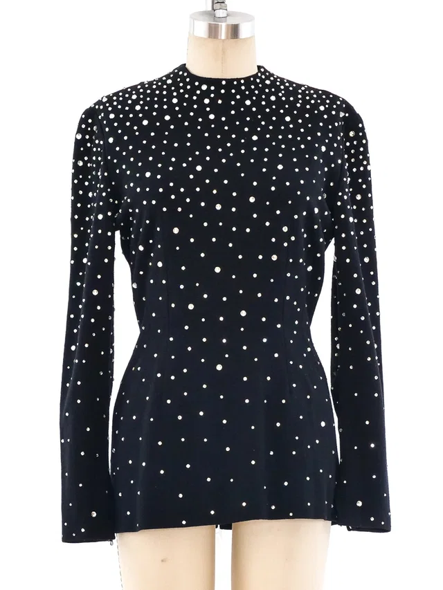 1950's Pierre Balmain Rhinestoned Wool Jersey Top in Wool from Arcade Vintage
