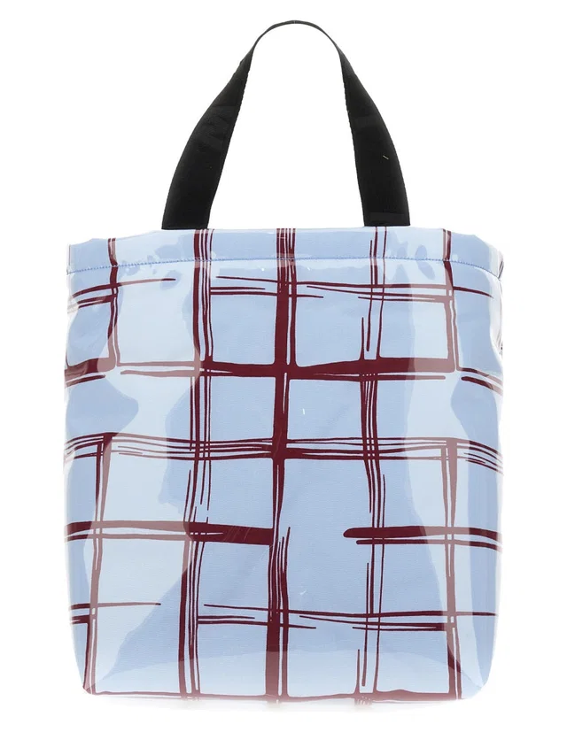 Marni Coated Canvas Plaid Shoulder Bag — Blue in Blue Coated canvas from HEWI