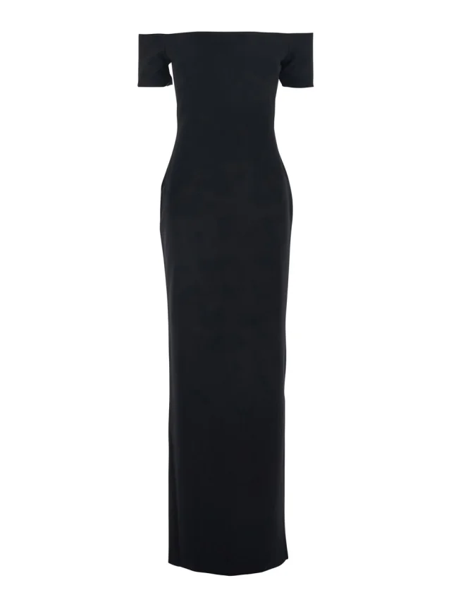 Dress 'Nile' with Off Shoulder and Vent on the Back in Black Fabric for Women in Black, image 1 of 1 from Gaudenzi Boutique