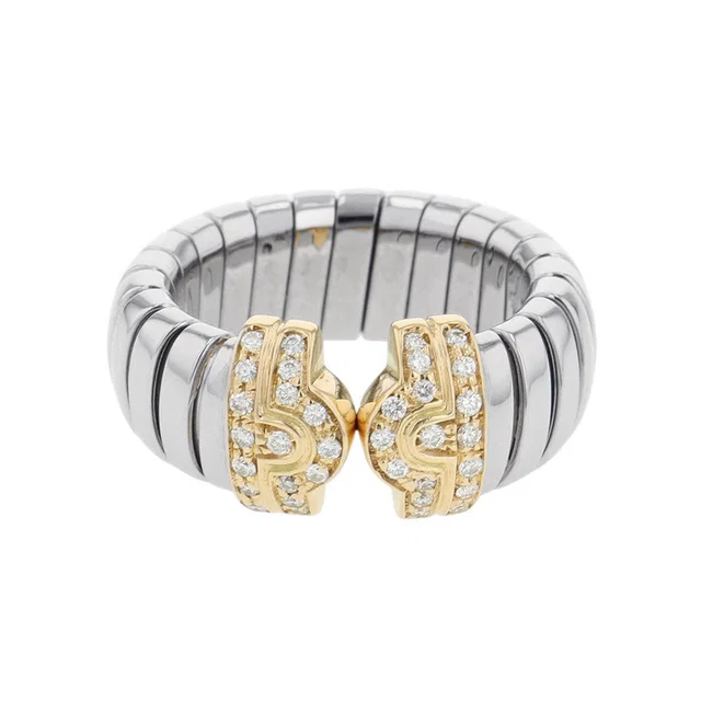 Bvlgari Parentesi Tubogas Diamond Ring Size M (approximately 11-13) K18YG Stainless Steel from GALLERY RARE