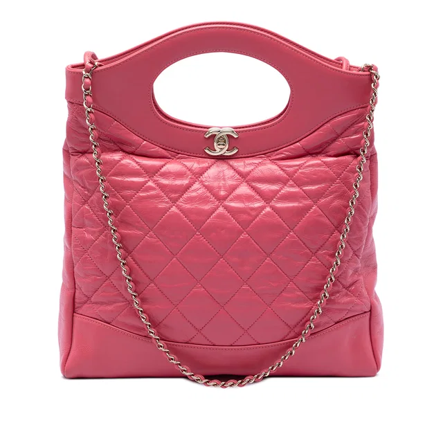 Pink Chanel Small Quilted Shiny Aged Calfskin 31 Shopping Bag Satchel in Pink Calfskin from Designer Revival