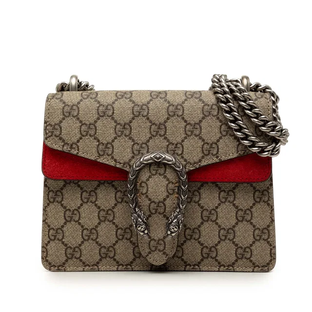 Red Gucci Small GG Supreme Dionysus Crossbody in Red Suede from Designer Revival