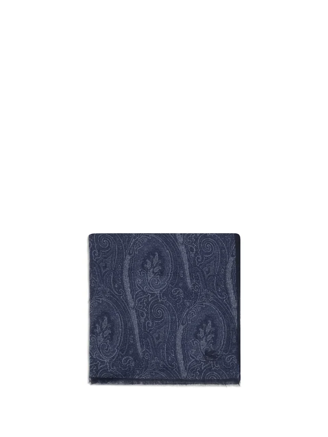 Etro Paisley-Print Modal-Cashmere Blend Scarf — Navy Modal; Kashmir/capra Hircus Scarfs in Navy Cashmere from HEWI