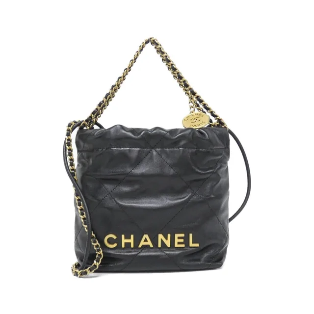 CHANEL 22 Line Mini AS3980 Bag in BLACK / MAT GOLD metal fittings calf from KOMEHYO