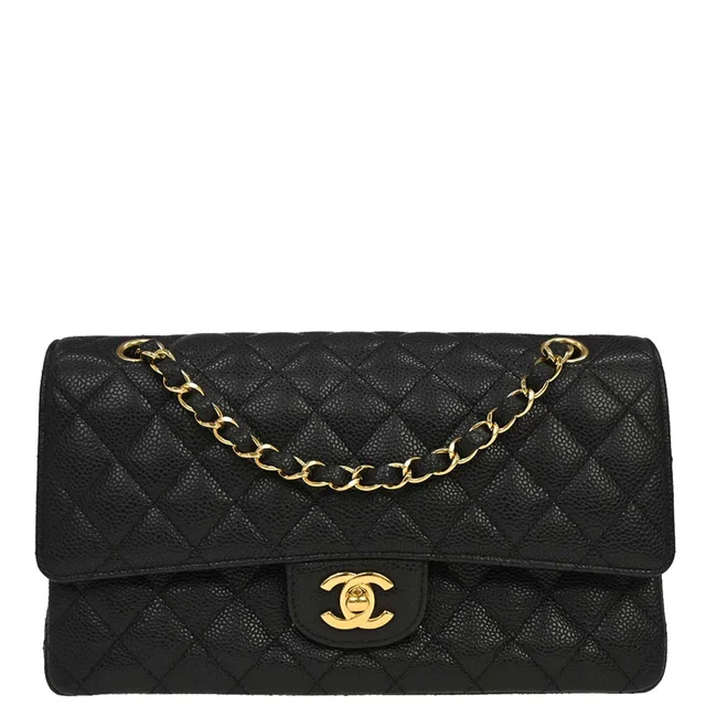 Chanel 2014 Black Caviar Skin Medium Classic Double Flap Shoulder Bag in Black Caviar leather from AMORE Vintage Tokyo