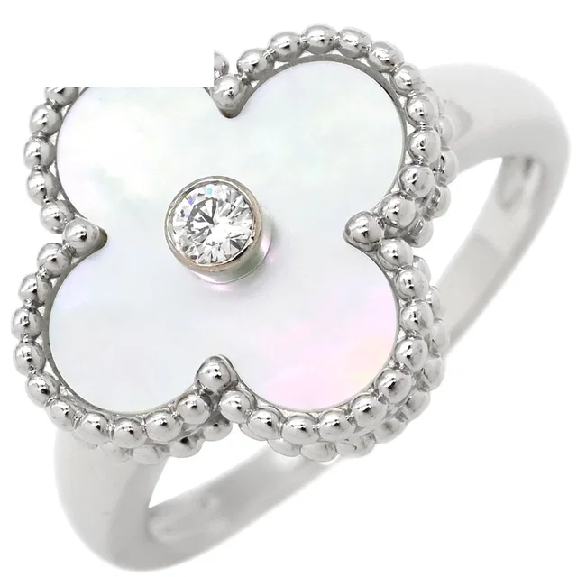 Van Cleef & Arpels Ring Vintage Alhambra Pearl White Gold 52 Shell Diamond in White from The Reluxe