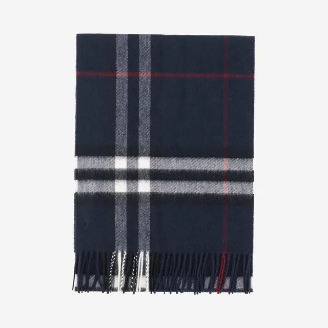Burberry Check Cashmere Scarf — Navy Scarfs in Navy Cashmere from HEWI