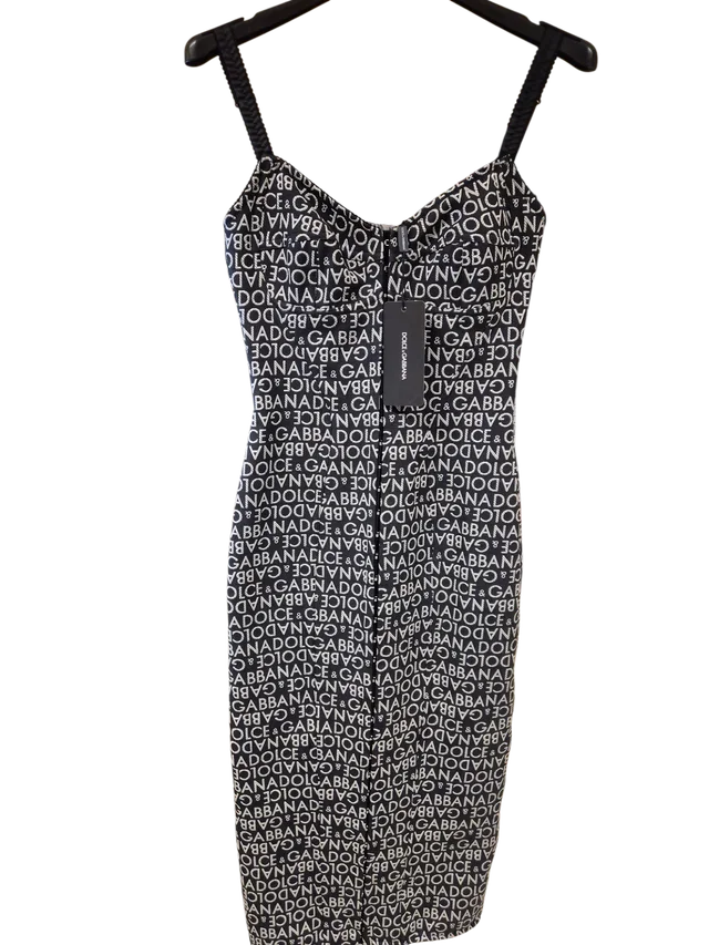 Dolce & Gabbana Dress Black fitted With Branding DG in Whites in Black from Luxury Promise