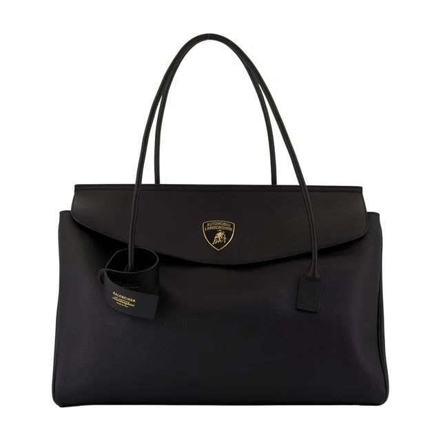 Balenciaga Curved Flap Leather Top Handle Bag — Black in Black Leather from HEWI