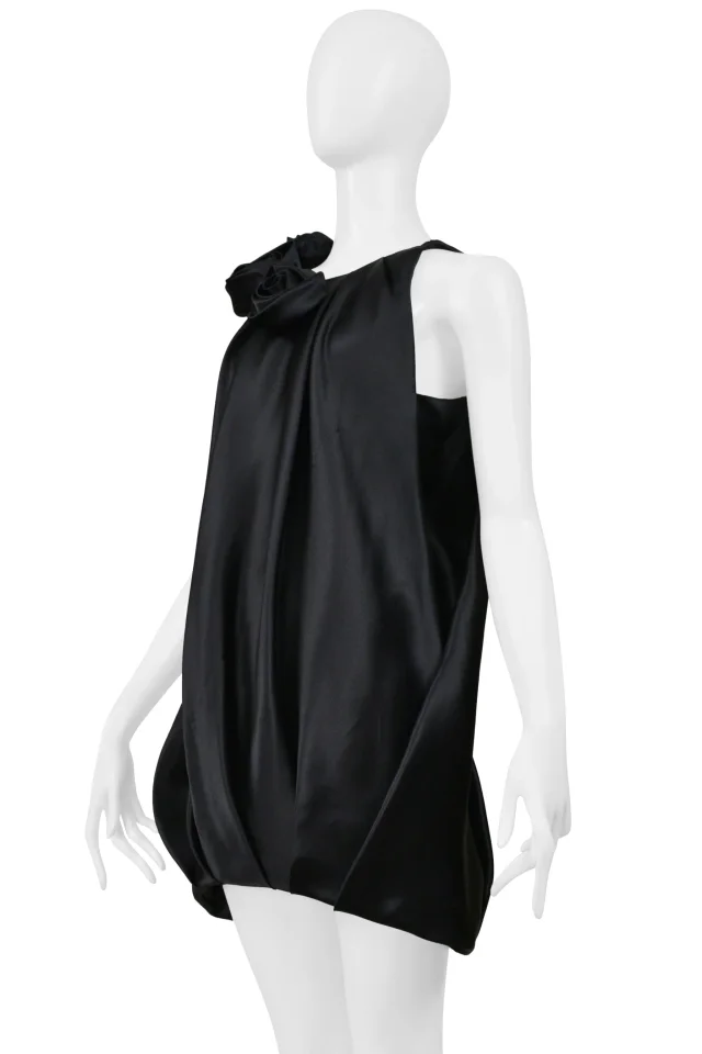 Balenciaga By Ghesquiere Black Satin Dress With Roses in Black Satin from Resurrection Vintage, photo 4 of 8