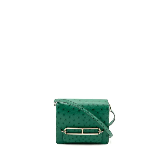 Hermès Mini Roulis Ostrich Vert Vertigo SHW stamp A in Green Ostrich from EMIER