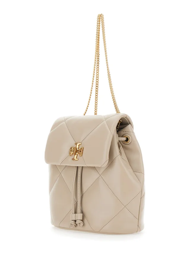 Tory burch 'Kira' Beige Backpack with Metallic Logo Plate on Front in Quilted Leather for Women in Beige 100% Cow, photo 3 of 11 from Gaudenzi Boutique