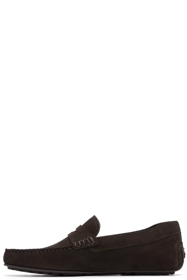 BOSS Brown Penny Trim Suede Loafers, photo 3 of 5 from SSENSE