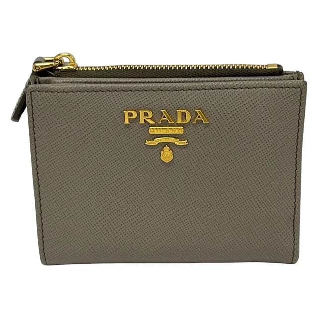 Prada Bifold Wallet Gray Light Pink White Leather in White Leather from The Reluxe