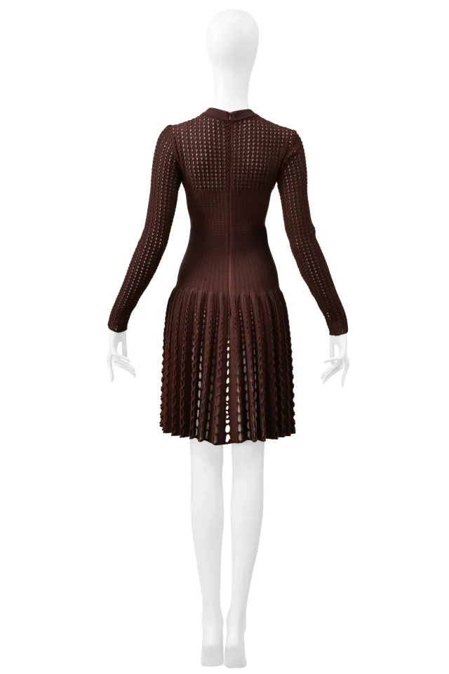 Alaïa Brown Laser Cut Fancy Knit Dress in Brown Wool from Resurrection Vintage, photo 12 of 12