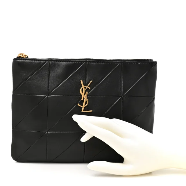 Saint Laurent Patchwork Monogram Jamie Pouch Black in Black Lambskin from FASHIONPHILE, photo 2 of 7