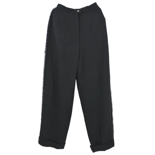 Chanel 1995 Long Pants Black #34 in Black Wool from AMORE Vintage Tokyo