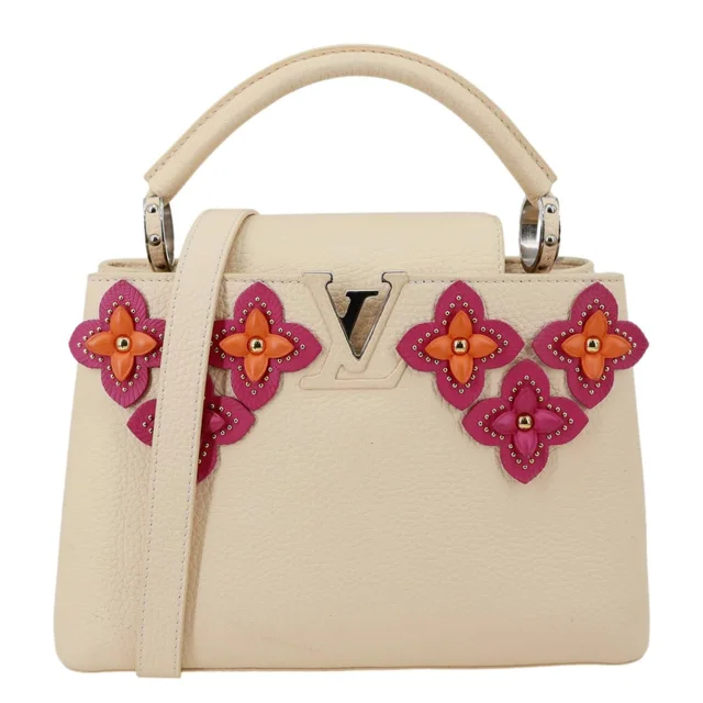 Louis Vuitton Capucines BB Mechanical Flowers Taurillon Leather Crossbody Bag Cream in White Leather from Dallas Designer Handbags