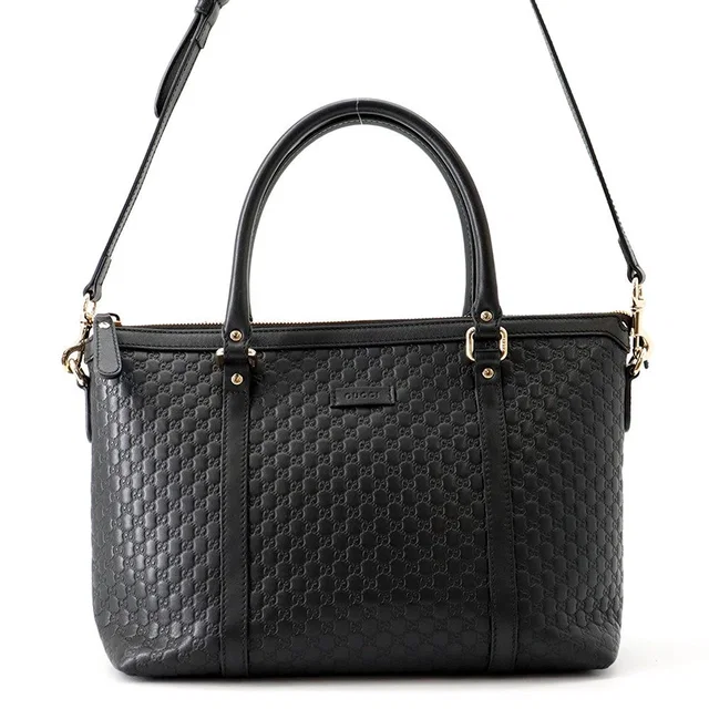 Gucci Tote Micro Guccissima Leather 2-Way Shoulder Bag Black in Black Leather from The Reluxe